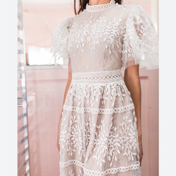 Ivy City Co Dresses & Skirts - Ivy City Co Sicily Flutter Sleeve White Lace Midi Dress Small